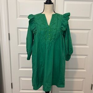 SHEIN Green Ruffled Eyelet Mini Dress
